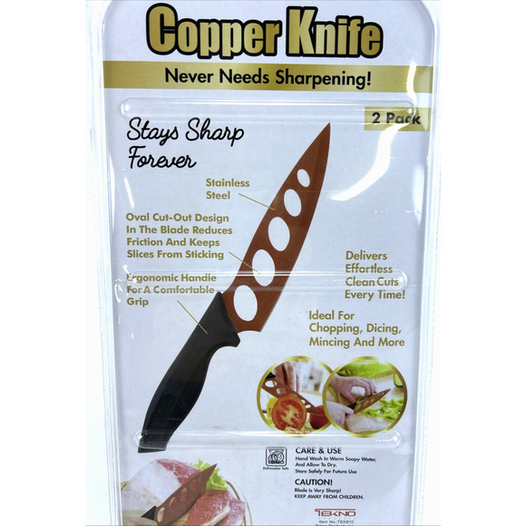 Copper Knife 2 pack, Stainless Steel Copper Coating Stays Sharp Forever by Tenko - Picture 6 of 8
